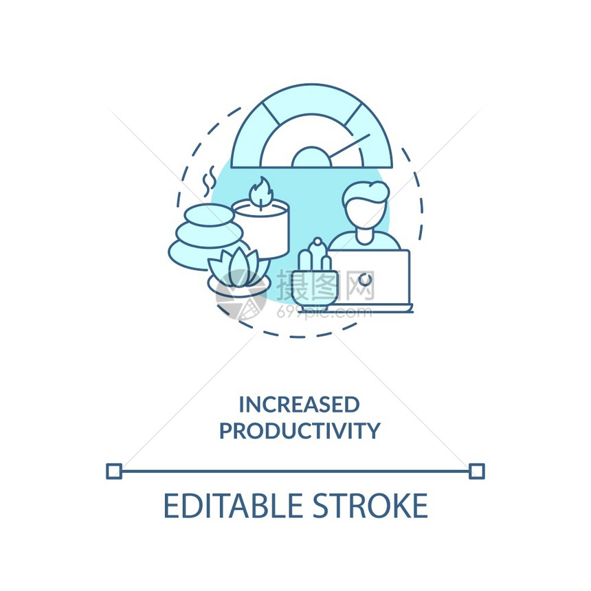 提高生产率蓝色概念图标舒适办公室健康司环境生物学理念细线插图矢量孤立大纲RGB彩色绘图可编辑中风图片