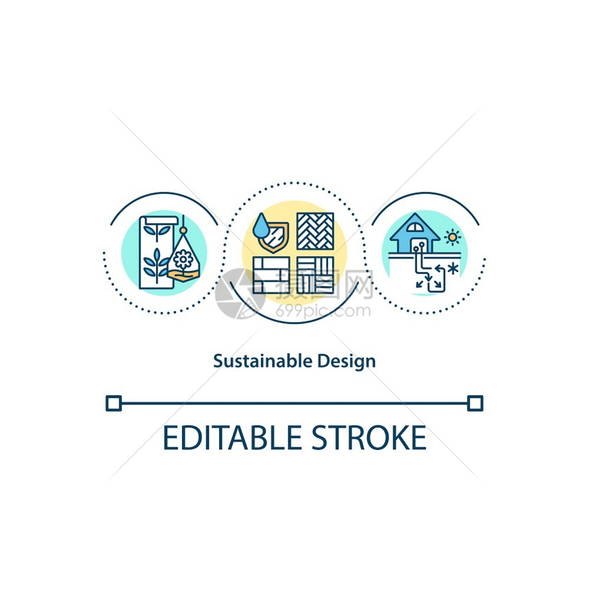 可持续设计概念图标环境保护绿色房屋自然资源生物学理念细线插图矢量孤立大纲RGB彩色绘图可编辑中风图片