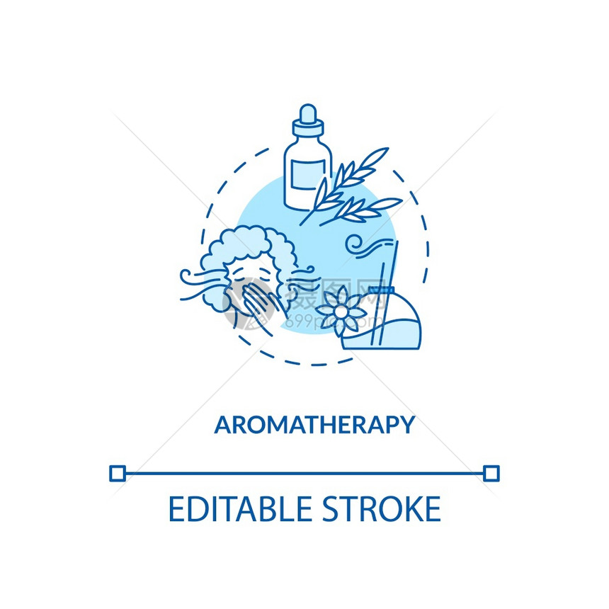 Aroma治疗概念图标用于减轻SAD想法细线插图的提示增强身体和心理健康治疗矢量孤立大纲RGB彩色绘图可编辑中风治疗概念图标图片