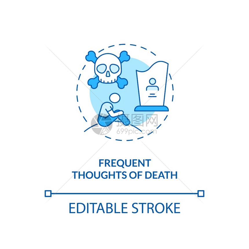 常见的想法概念图标SAD症状预示线条小插图恐慌攻击疲劳和焦虑矢量孤立的大纲RGB彩色绘图可编辑的中风常见想法概念图标图片
