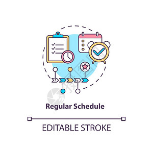 常规调度计划概念图标用于简化SAD概念的细线插图提示结构完善的例行程序规划活动矢量孤立大纲RGB彩色绘图可编辑中风常规调度概念图背景图片