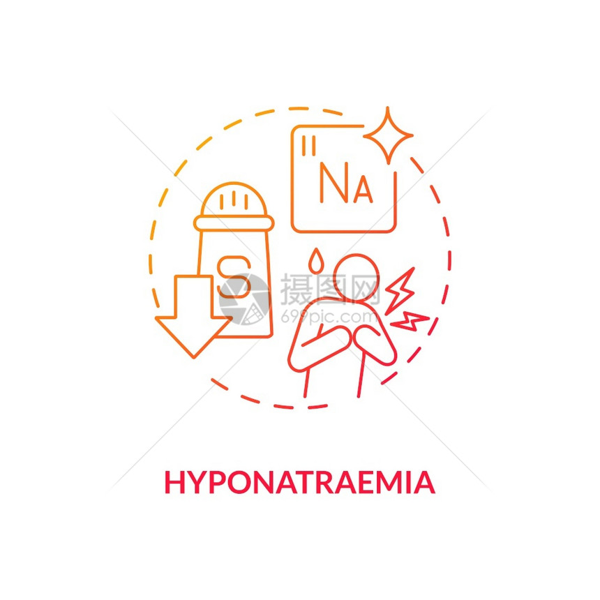 Hyponatraemia概念图标抗抑郁剂副作用概念的细线插图后操作电解异常动心脏衰竭矢量孤立的大纲RGB颜色绘图Hyponat图片