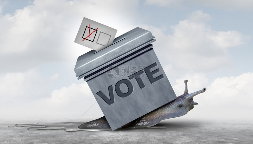 计票缓慢和选民镇压作为投票或制度以螺旋式的速度作为民主和限制概念带有3D插图要素图片