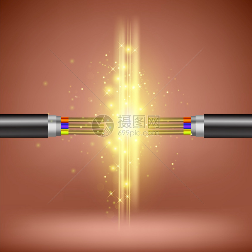 电线正在燃烧光闪灯线源缆释放通过喷气故障损坏连接电线正在燃烧光灯源线释放通过空气图片
