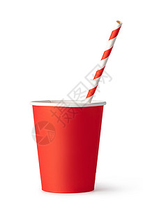 可乐纸杯红纸碗和吸管隔绝在白色上红纸杯和吸管背景