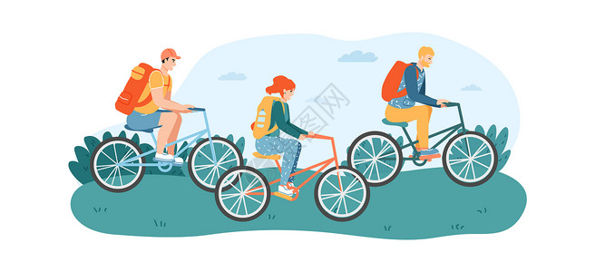 在公园或草坪上骑自行车的男女朋友在公园或草坪上骑自行车的男女朋友在自然上骑行车的男女人物骑自行车旅的人有游行矢量图在公园或草坪上背景图片