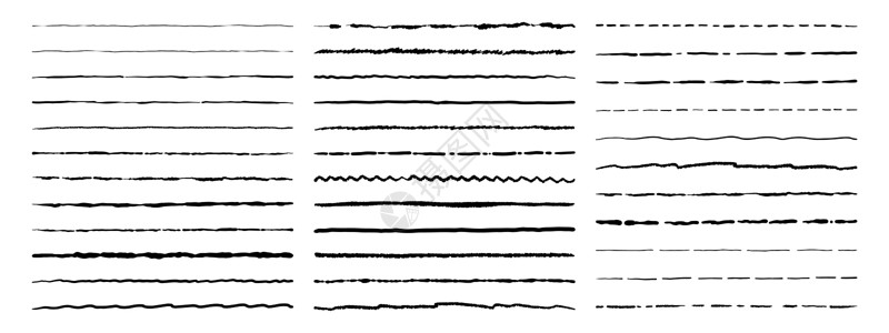 线绘描边Doodle线Grunge手绘几何画孤立的卷状点或直线下划笔和草图剪贴布装饰模板集矢量文本分隔器平板集面条线手画几何绘笔和铅草图插画