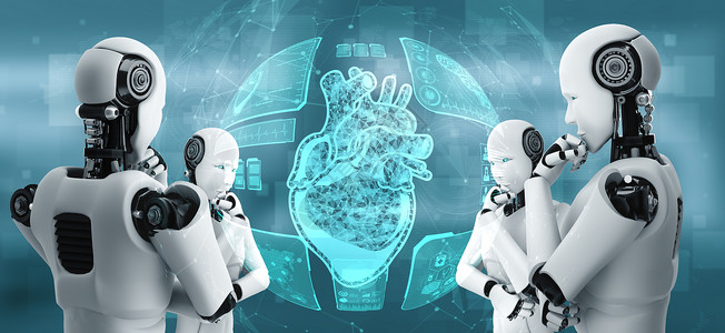 由AI机器人控制的未来医疗技术使用机器学习和人工智能分析的健康并就保治疗决定提供咨询背景图片