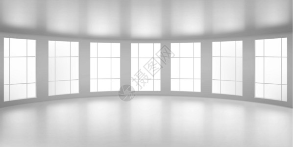 空圆房有大窗户白色天花板和楼层的办公室现代城市建筑的内部结构设计项目的可视化现实三维矢量图示工作室高清图片素材
