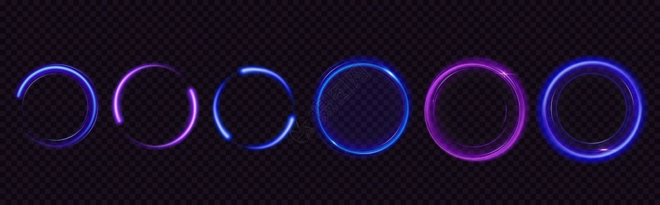蓝色爆炸粉尘矢量现实的蓝色和紫闪亮环螺旋光的圆框闪光粉尘在透明背景中被隔离插画