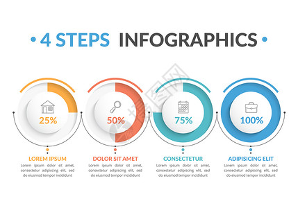 具有四轮进度指标步人口图工作流程图矢量eps10图解的表模板4步人口图背景图片
