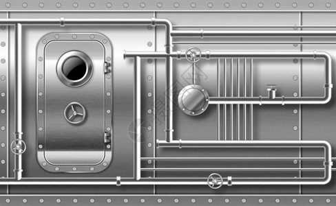 金属锁装有管道阀门和振动器的金属门在墙上装有铁管阀门和振动器的金属门插画