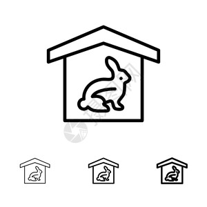 房屋兔子复活日自然大发和薄黑线图标集图片
