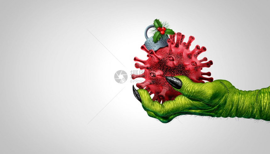 邪恶节和圣诞季感染或冬流疾病的概念是一种装饰树木的品在流行病爆发时象3D一样形成传染细胞图片