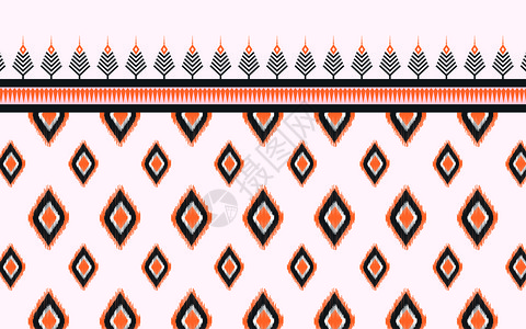 传统红黄颜色的无缝部落艺术Ikat设计后座地毯壁纸服装Batikfabric装饰风格插画