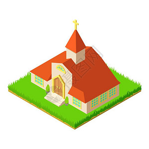 教区修道院建筑图示用于网络的修道院建筑矢量图示的几何修道院建筑图示等度风格插画