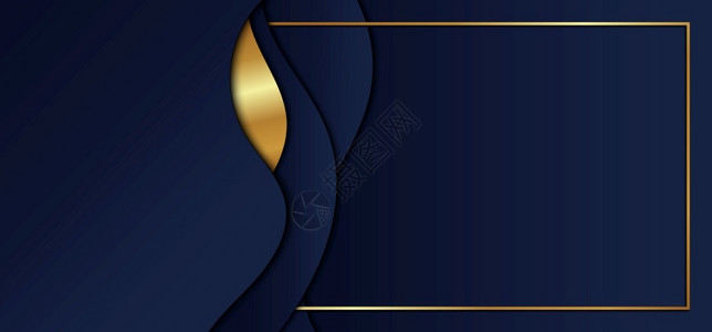 金色线摘要蓝色梯度颜波形蓝状有金条和框架重叠层以深蓝色背景为单位矢量插图插画
