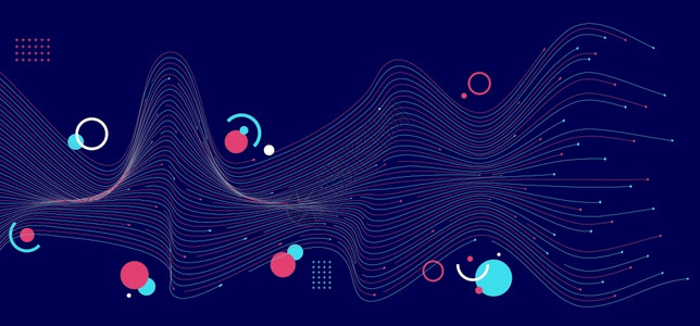 蓝色和粉波线摘要以深蓝色背景为几何技术数字据通信科学概念图片