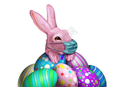 春季美肤节复活节兔子面罩和春季健康作为节标志兔子和装饰鸡蛋戴医疗面罩外科部保护作为3D成份背景