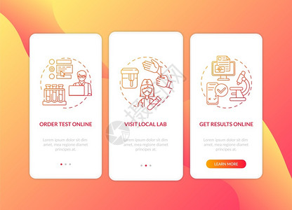 在线命令测试报告通过三步图形指示UI矢量模板配有RGB彩色插图图片