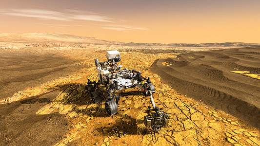 火星探索飞行任务中的无人驾驶越野飞行器穿透星地面3D插图图片