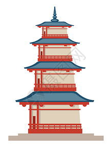 以东方风格设计建筑在或日本建造孤立筑型寺庙或塔楼配有木材和混凝土旅游目的地Asia建筑平板矢量亚洲型建筑传统造塔矢量插画