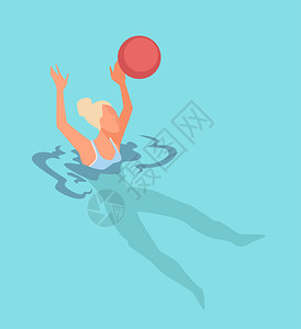 游泳池女孩打球矢量插画图片