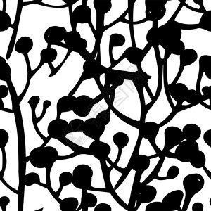 黑白卡通抽象植物形状矢量背景图片