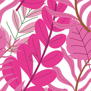逆龄生长植物群粉红精细的灌木装饰背景或印刷品利亚纳斯和怪物无缝模式平的矢量热带植物群粉红色的外来植物插画