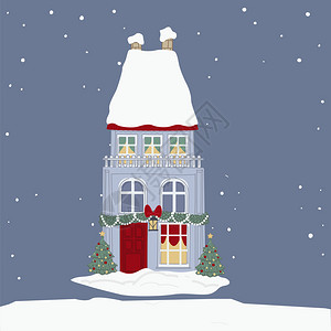 布满圣诞装饰的雪屋图片
