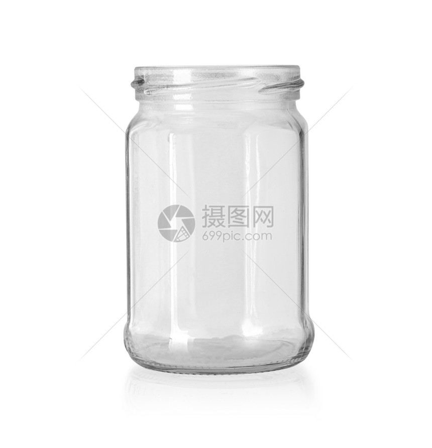 开放的空玻璃罐用于食品和装并配有剪切路径图片