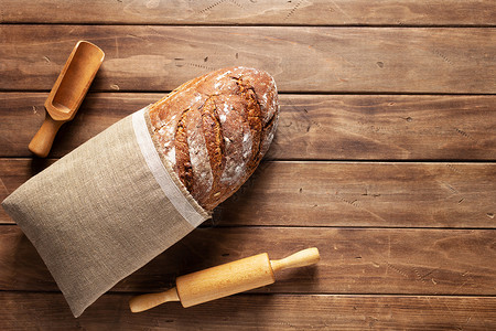 木制板的面包食品背景纹理有复制空间图片