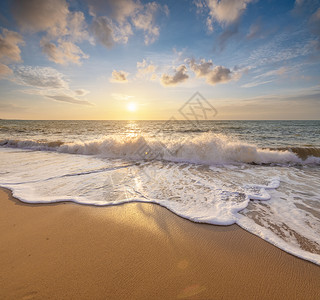 夏天在海滩上日落时桑迪海岸设计要素幸福高清图片素材
