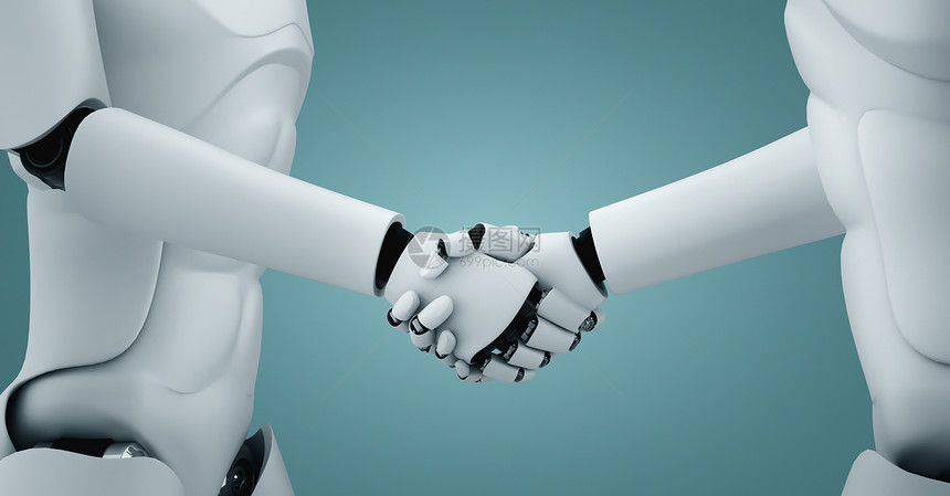 3D让人类机器握手来合作未的技术发展通过AI思考大脑人工智能和机器学习过程图片