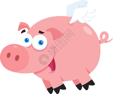 粉红色小猪空中飞翔的猪插画