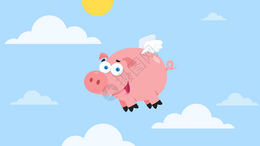 飞猪空中飞翔的猪插画