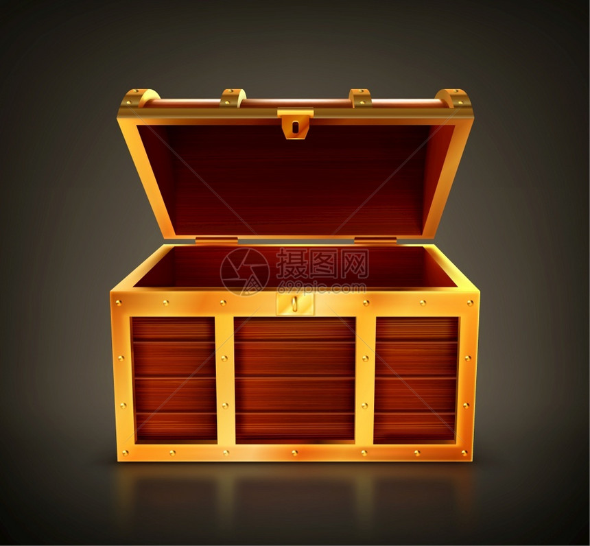 宝箱空木开棺金细节和钥匙孔金或首饰的旧箱Pc游戏项黑色背景现实3D矢量图上孤立的设计元素宝箱打开棺材图片