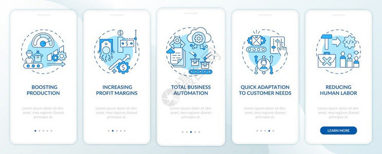 企业5S40工业目标是在装有概念的移动应用程序页面屏幕上登移动应用程序页面屏幕提高生产率企业自动化通过5步图形指示带有RGB彩色插图的U插画