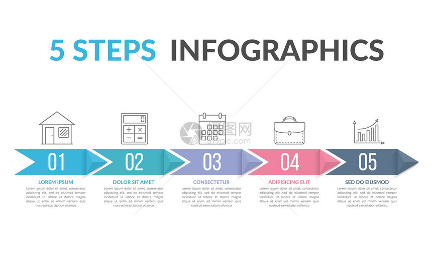 带有箭头五步的Infograph模板矢量eps10插图带有箭头的Infograph模板图片