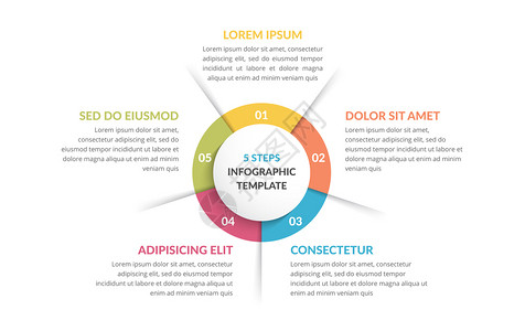 包含五个步骤或选项的圆形信息模板流程图矢量eps10插图圆形信息五个元素设计高清图片素材