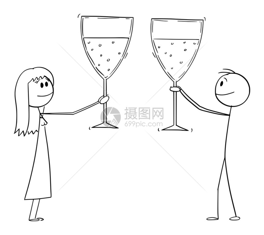 以大杯葡萄酒或香槟矢量卡通插图或格庆祝成功图片