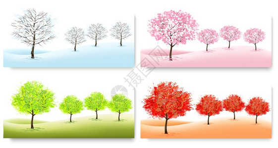 四种自然背景有代表不同季节的矢量插画图片