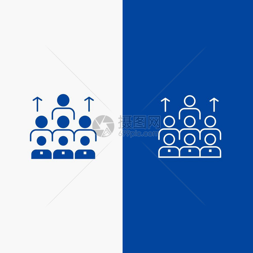 工作人员商业力领导管理组织资源团队工作线和GlyphSolid蓝色横幅线和Glyph蓝色横幅图片
