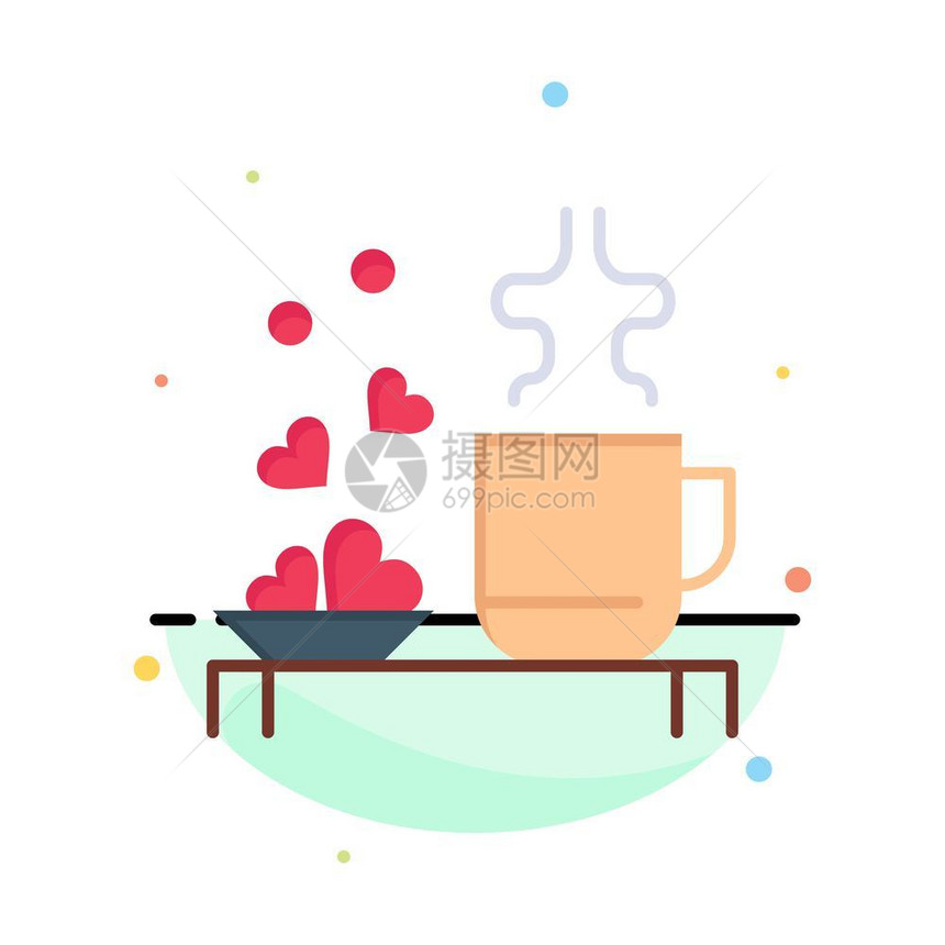 茶杯红心爱结婚抽象灰色平面图示模板图片
