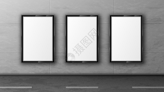 广告牌模板3D促销标语模板黑框中的墙上框中空白街道广告牌插画