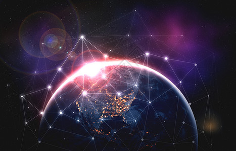 全球网络连接以创新概念的线路覆盖地球背景图片