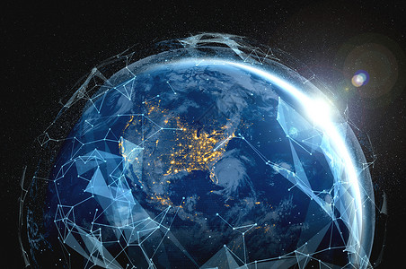 全球网络连接以创新概念的线路覆盖地球图片