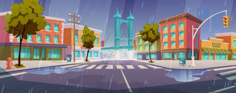 雨中城市街道 图片