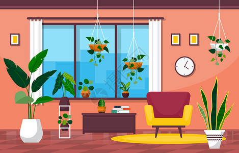 客厅绿色装饰植物矢量插画图片