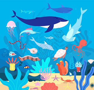 可爱极了深度卡通海底世界的生物插画